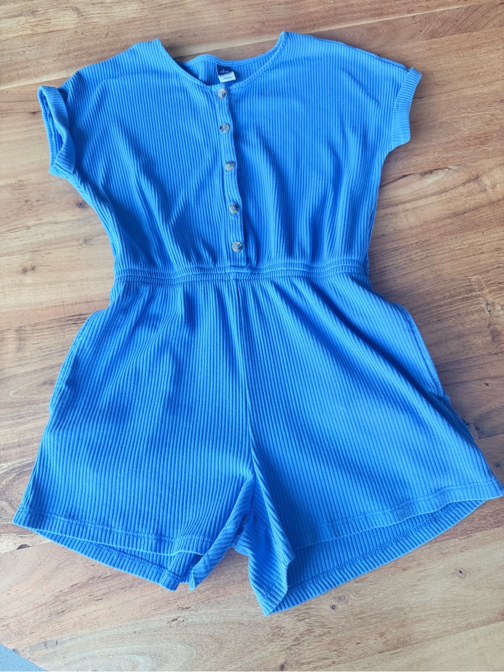 EUC Old Navy Bright Blue Ribbed Short Sleeve Button Down Romper size 10